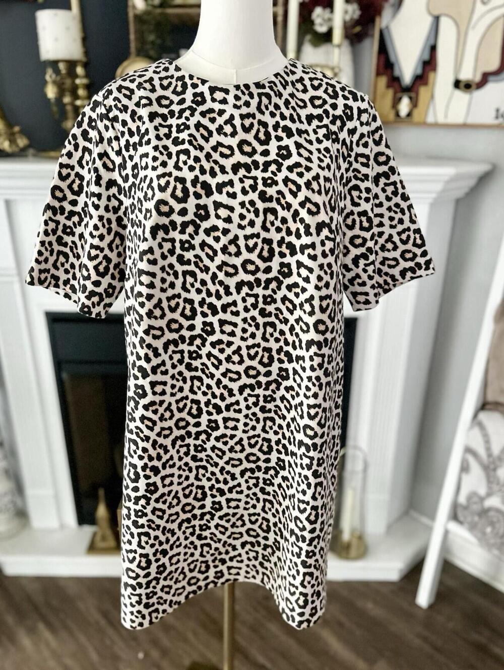 H&M Short-Sleeved Leopard Print Shift Dress Women’s Size Medium - Picture 2 of 9